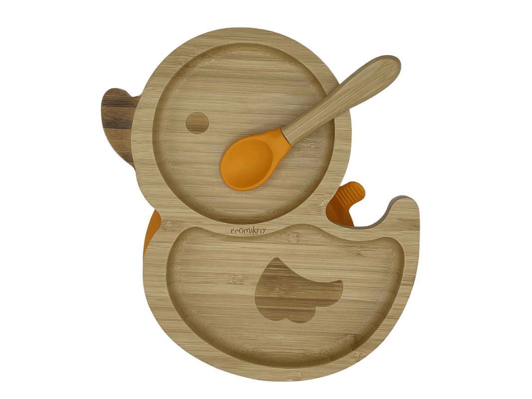 Piatto in Bambù con cucchiaio -papera  arancio